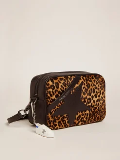 Clearance Golden Goose Bolsa Star feminina de Couro cavalinho com estampa de leopardo