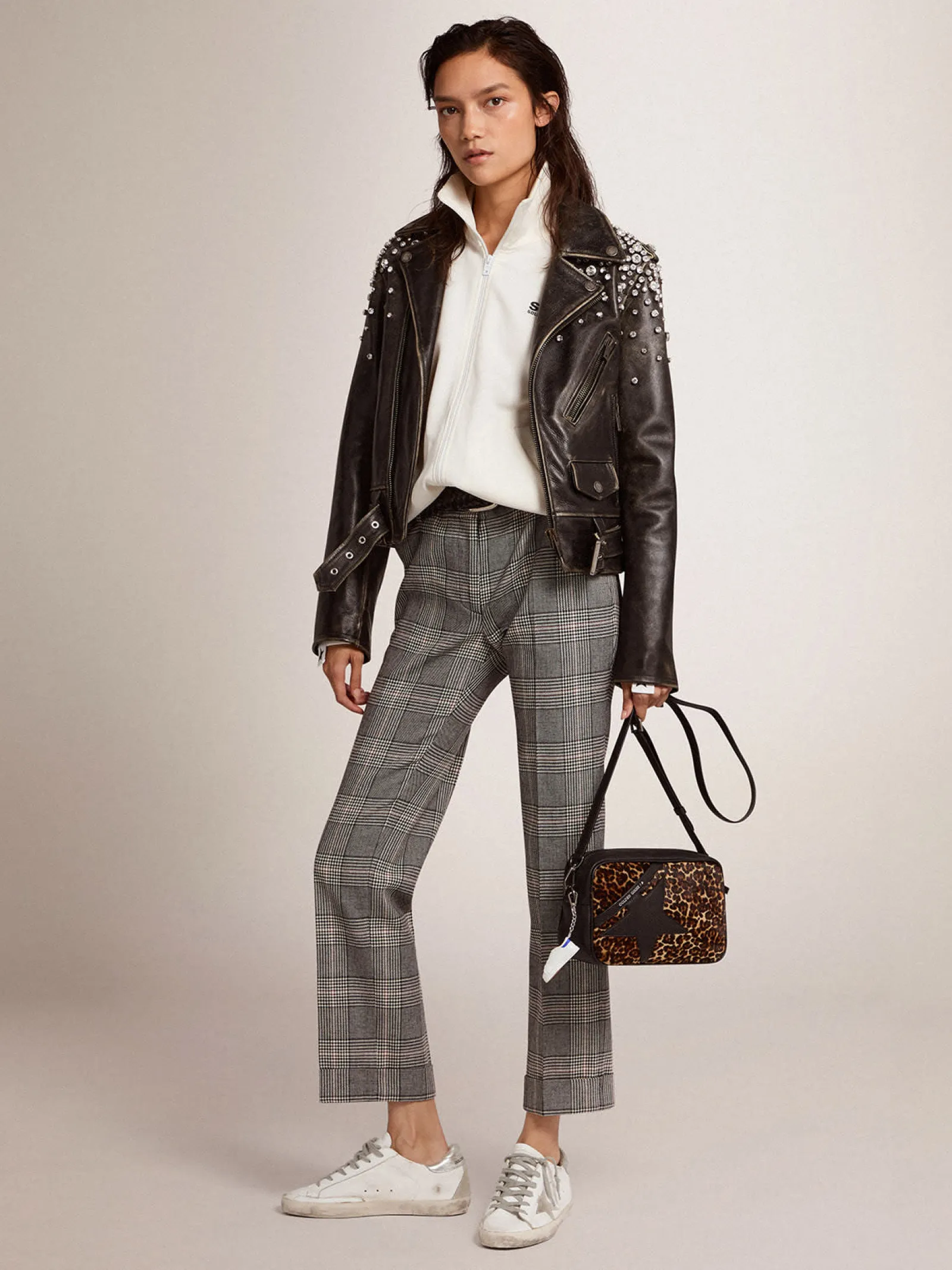 Clearance Golden Goose Bolsa Star feminina de Couro cavalinho com estampa de leopardo