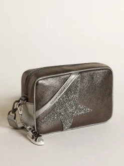 Clearance Golden Goose Bolsa Star feminina de couro prateado com estrela de cristais Swarovski Cor: prata e cinza antracite