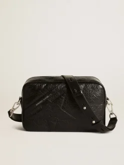 New Golden Goose Bolsa Star feminina de couro brilhante preto com estrela tom sobre tom Cor: preto