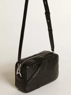New Golden Goose Bolsa Star feminina de couro brilhante preto com estrela tom sobre tom Cor: preto