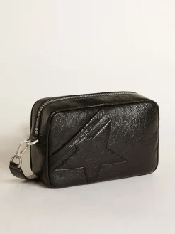 New Golden Goose Bolsa Star feminina de couro brilhante preto com estrela tom sobre tom Cor: preto