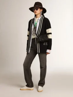 New Golden Goose Bolsa Star feminina de couro brilhante preto com estrela tom sobre tom Cor: preto