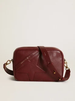 Cheap Golden Goose Bolsa Star feminina de couro bordô com estrela tom sobre tom Cor: bordô