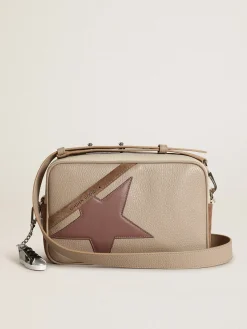 Cheap Golden Goose Bolsa Star feminina grande de couro martelado branco sujo Cor: branco sujo e cappuccino