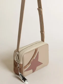 Cheap Golden Goose Bolsa Star feminina grande de couro martelado branco sujo Cor: branco sujo e cappuccino