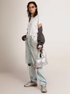 Online Golden Goose Bolsa Star prateada de couro metálico com estrela Swarovski Material principal: 94% couro caprino, 6% cristais