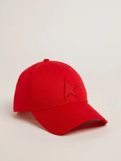 Outlet Golden Goose Boné de algodão vermelho com recorte em forma de estrela tom sobre tom na frente Cor: vermelho
