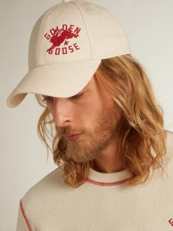Hot Golden Goose Boné de basebol na cor branco heritage com logo CNY Cor: branco heritage