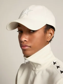 Cheap Golden Goose Boné de beisebol branco com estrela Cor: branco papiro