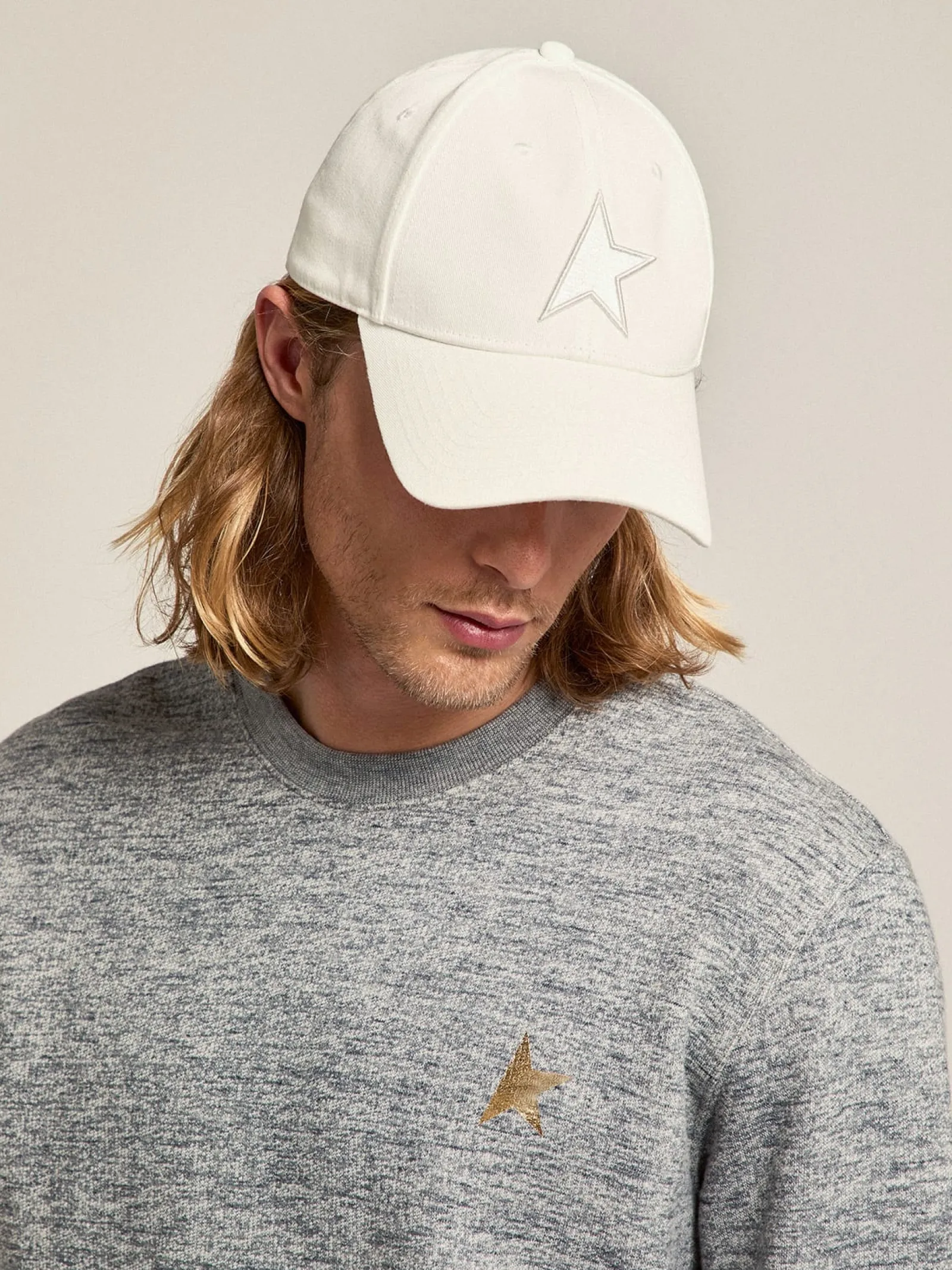 Cheap Golden Goose Boné de beisebol branco com estrela Cor: branco papiro