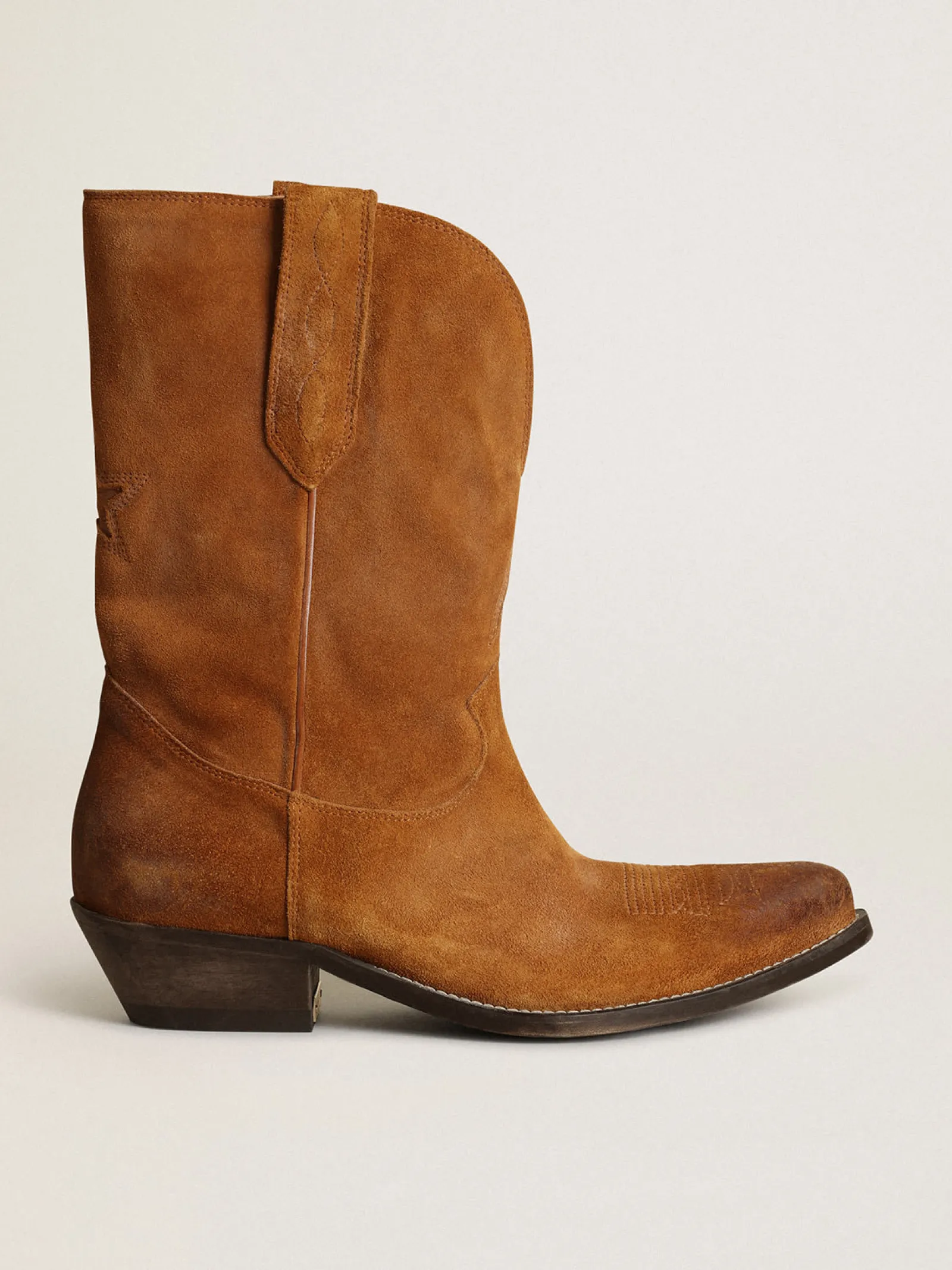 Cheap Golden Goose Bota de cano baixo feminina de suede cor tabaco com estrela embutida Cabedal de suede cor tabaco