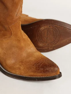 Cheap Golden Goose Bota de cano baixo feminina de suede cor tabaco com estrela embutida Cabedal de suede cor tabaco