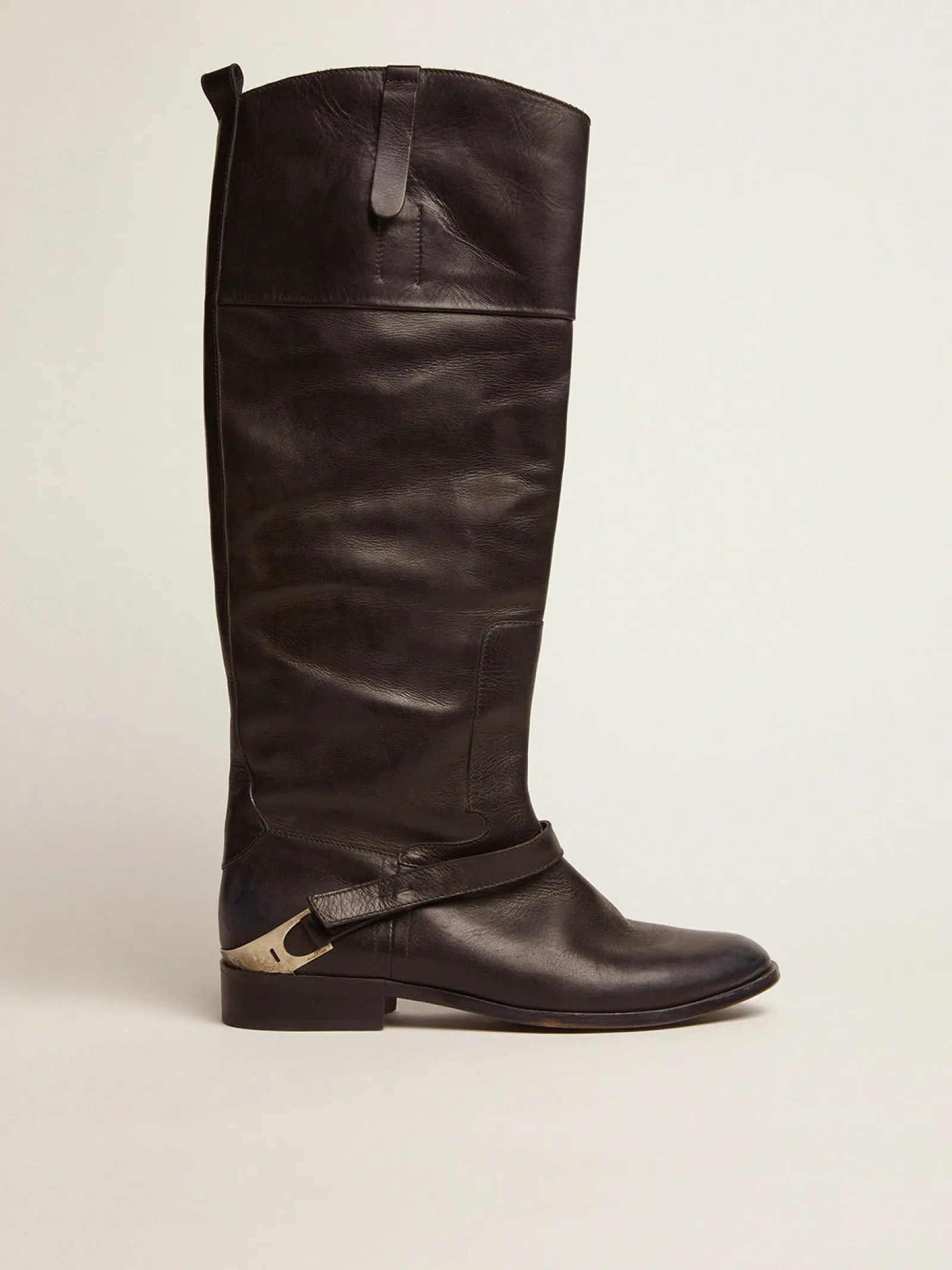 Clearance Golden Goose Bota feminina de couro preto com braçadeira no salto Cor: preto