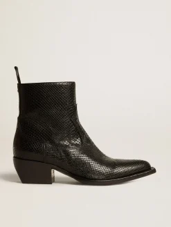 Flash Sale Golden Goose Botas Debbie de cano baixo de couro preto com estampa de píton Cor: preto