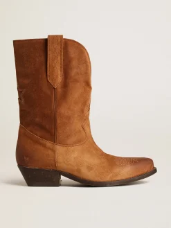 Store Golden Goose Botas Wish Star cano baixo de suede cor conhaque com estrela embutida Cabedal de suede cor conhaque