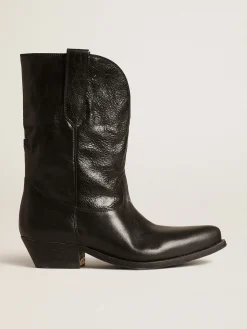 Discount Golden Goose Botas Wish Star de cano baixo de couro preto com estrela preta Cor: preto