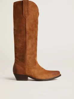 Best Golden Goose Botas Wish Star de suede conhaque com estrela embutida tom sobre tom Cabedal de suede na cor conhaque