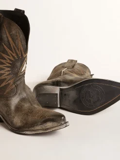 Store Golden Goose Botas Wish Star masculinas cano baixo de couro preto com estrela prateada Cor: preto