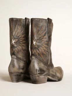 Store Golden Goose Botas Wish Star masculinas cano baixo de couro preto com estrela prateada Cor: preto