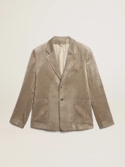 Discount Golden Goose Boxy-fit single-breasted blazer in cotton light beige