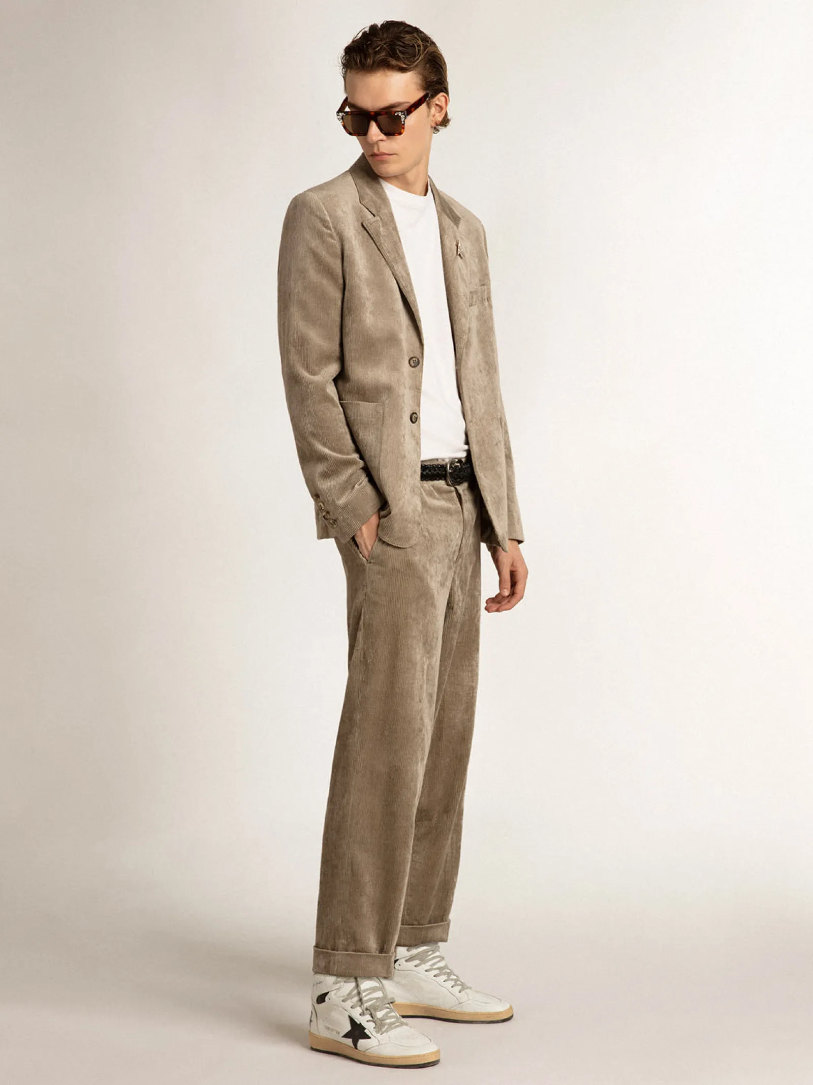 Discount Golden Goose Boxy-fit single-breasted blazer in cotton light beige