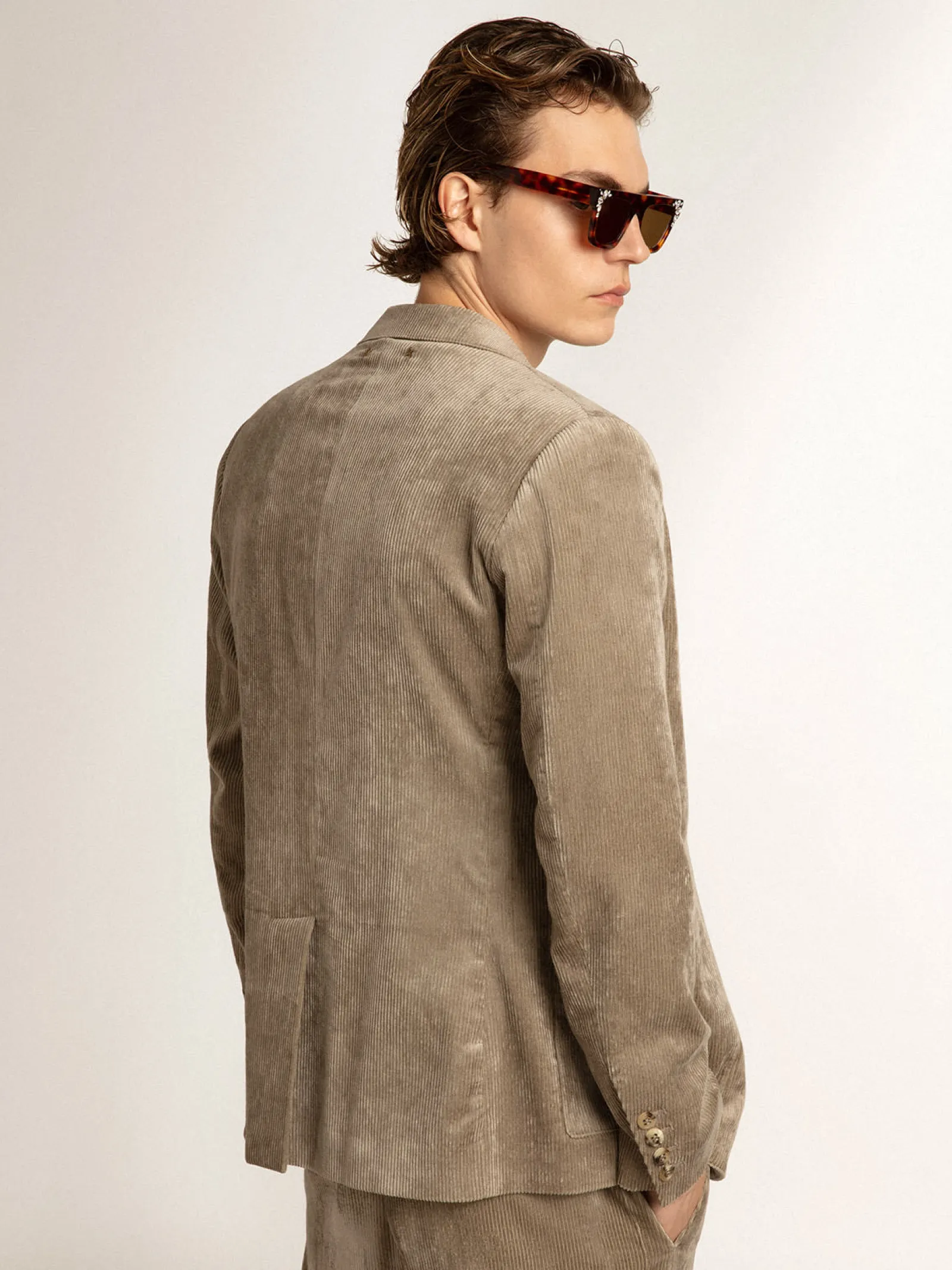 Discount Golden Goose Boxy-fit single-breasted blazer in cotton light beige