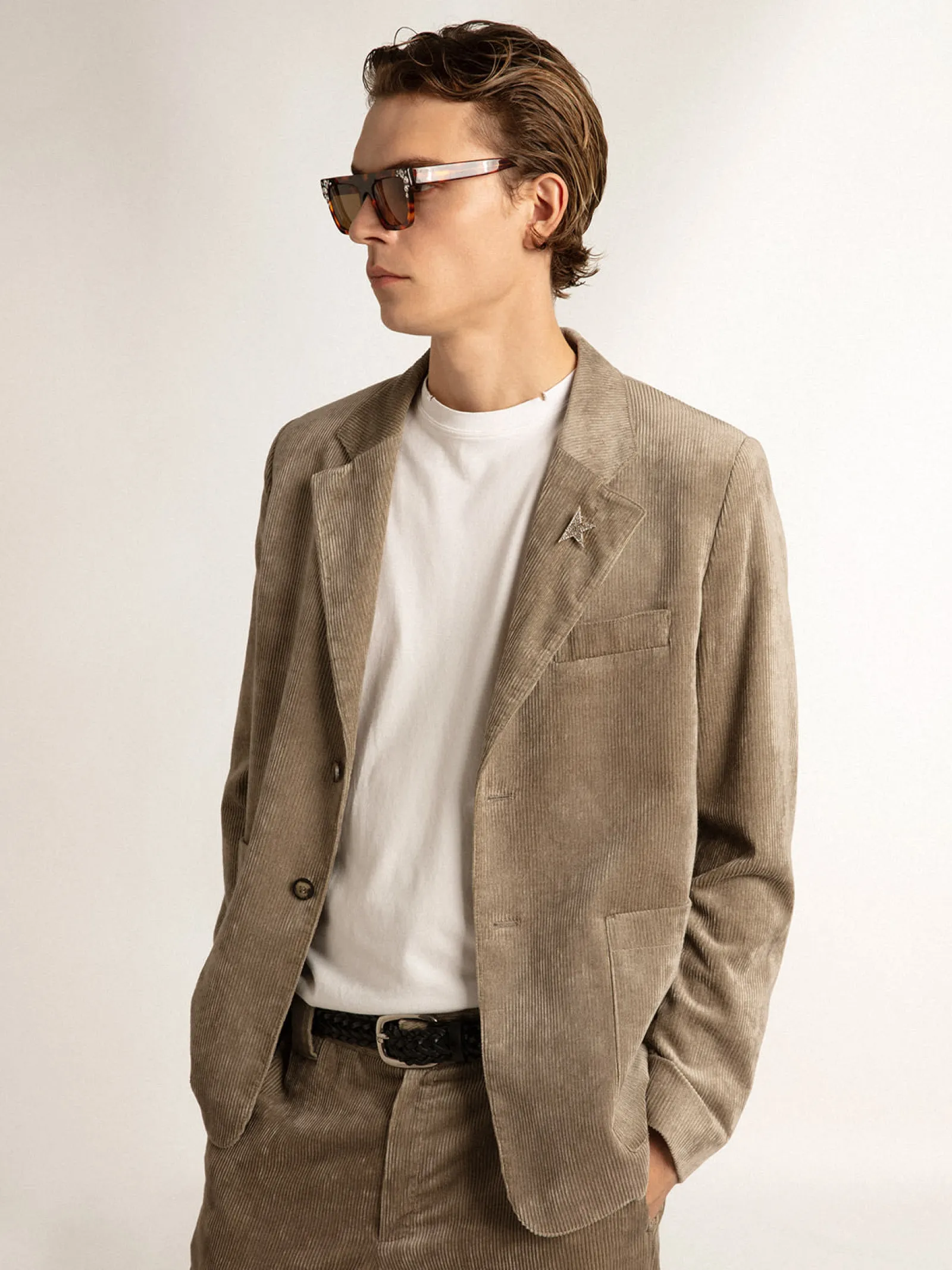Discount Golden Goose Boxy-fit single-breasted blazer in cotton light beige