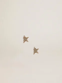 Cheap Golden Goose Brincos de tarraxa femininos na cor ouro velho com cristais Brincos de tarraxa em forma de estrela Golden com cristais redondos aplicados