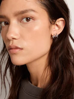 Cheap Golden Goose Brincos de tarraxa femininos na cor ouro velho com cristais Brincos de tarraxa em forma de estrela Golden com cristais redondos aplicados