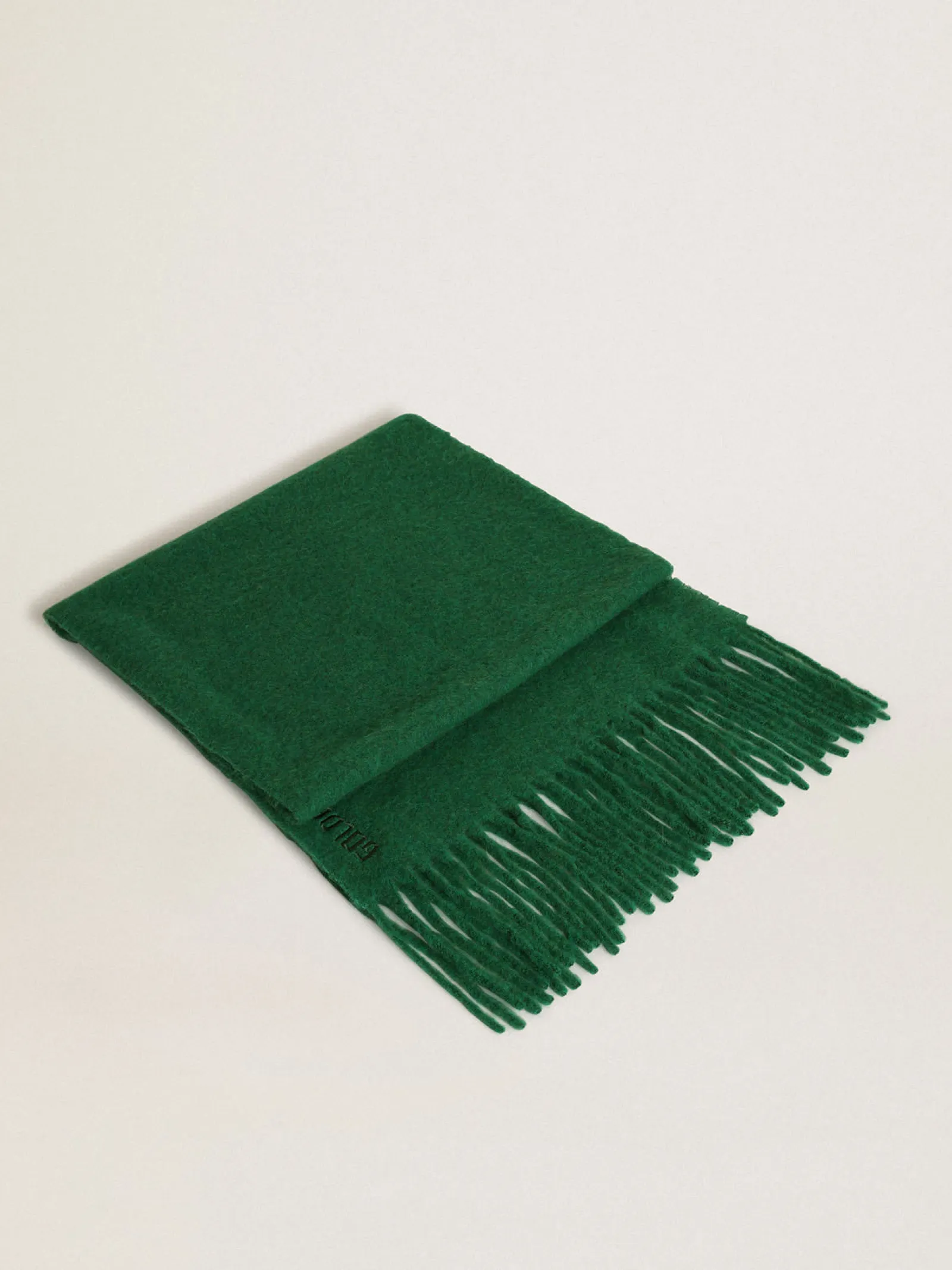 Cheap Golden Goose Cachecol de lã verde-escuro com franjas e inscrição Golden Cor: verde-escuro