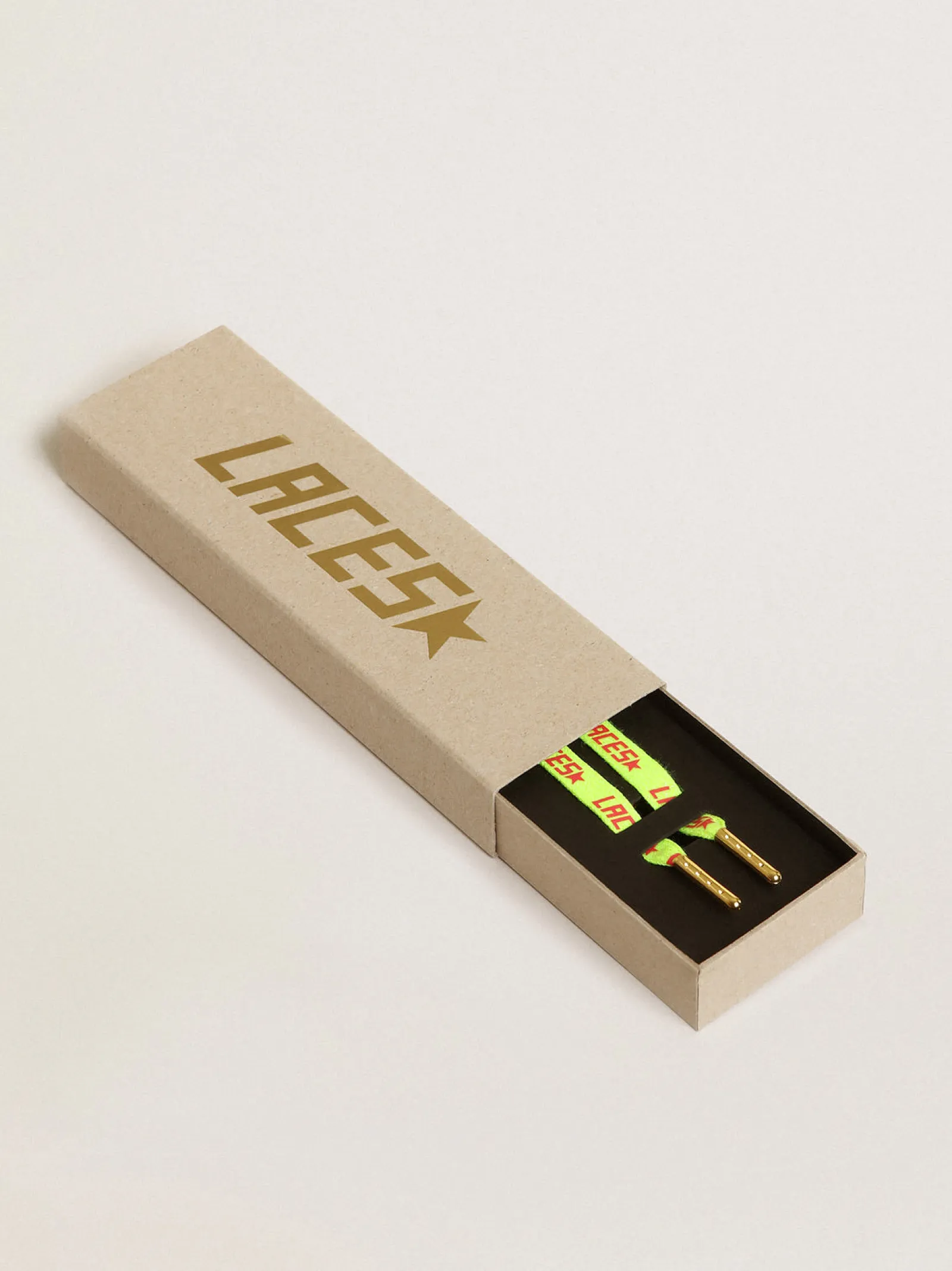 Hot Golden Goose Cadarços amarelos fluorescentes com escrita Laces laranja em contraste Cor: amarelo fluorescente