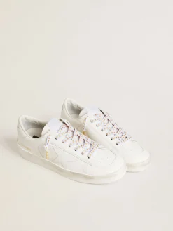 Hot Golden Goose Cadarços brancos com estrelas douradas Cor: branco