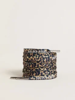 Best Sale Golden Goose Cadarços com estampa de leopardo nas cores bege e marrom com logo branco em contraste Cor: bege e marrom