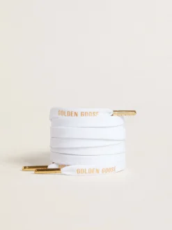 Best Sale Golden Goose Cadarços de algodão branco com logo dourado em contraste Cor: branco