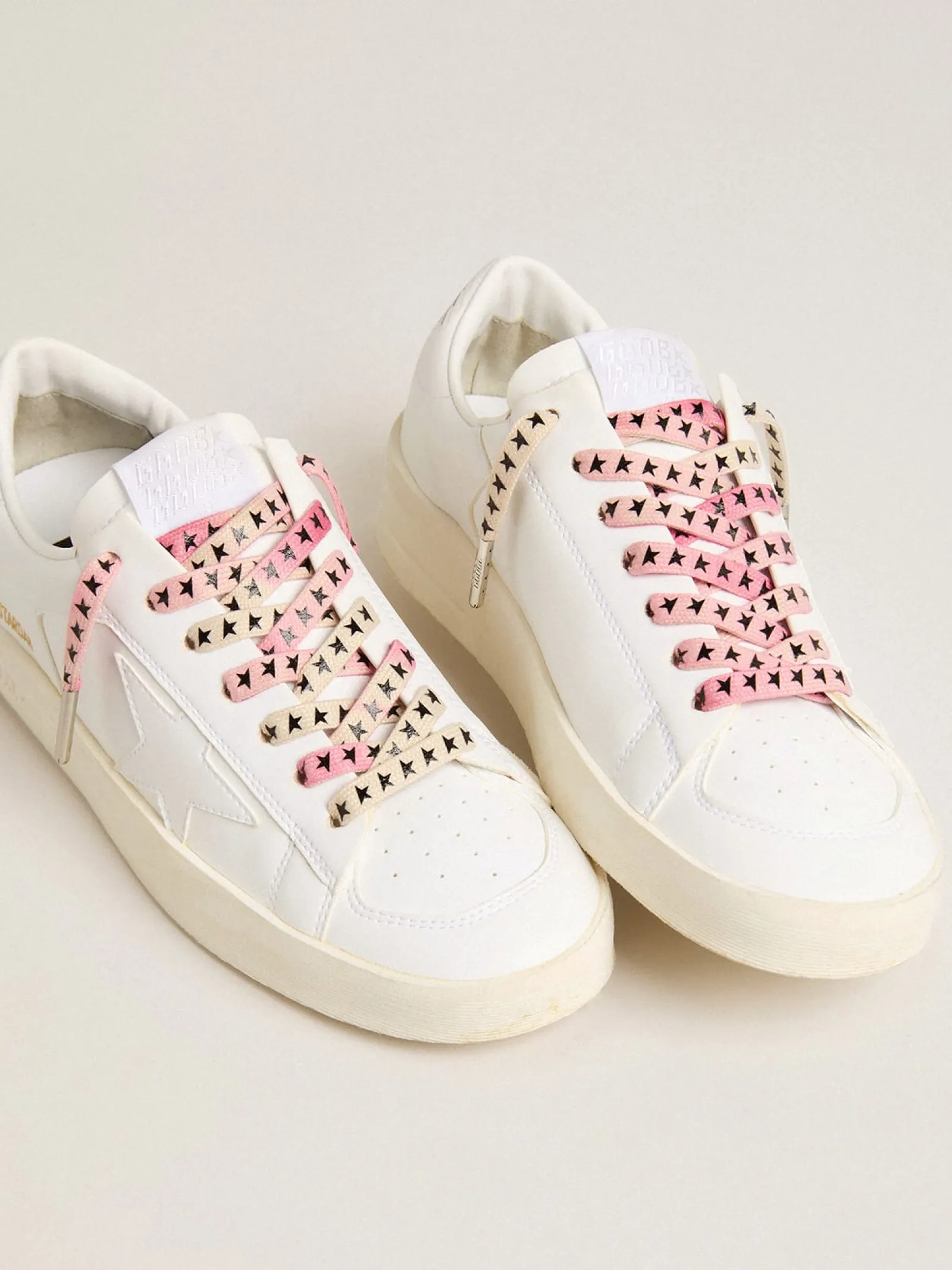 Sale Golden Goose Cadarços de algodão fúcsia esfumado com estrelinhas em contraste Cor: fúcsia esfumado