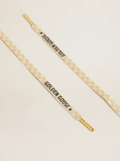 Hot Golden Goose Cadarços de algodão xadrez dourado e bege com estrelinhas e escrita em contraste Cor: xadrez dourado e bege