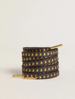 Best Sale Golden Goose Cadarços de lurex cinza escuro com estrelas douradas em contraste Cor: cinza escuro