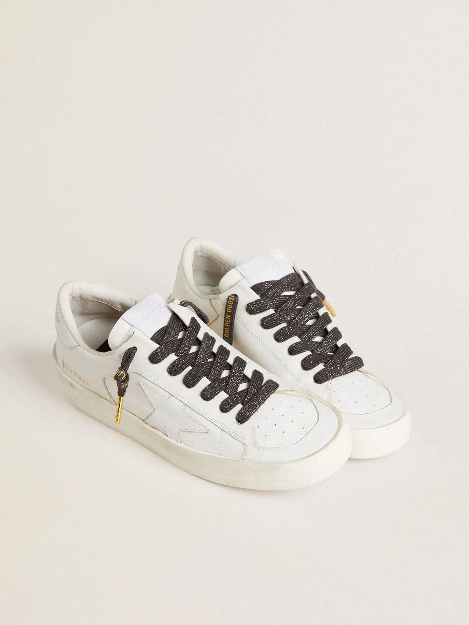 Cheap Golden Goose Cadarços de lurex cinza escuro com logo dourado em contraste Cor: cinza escuro