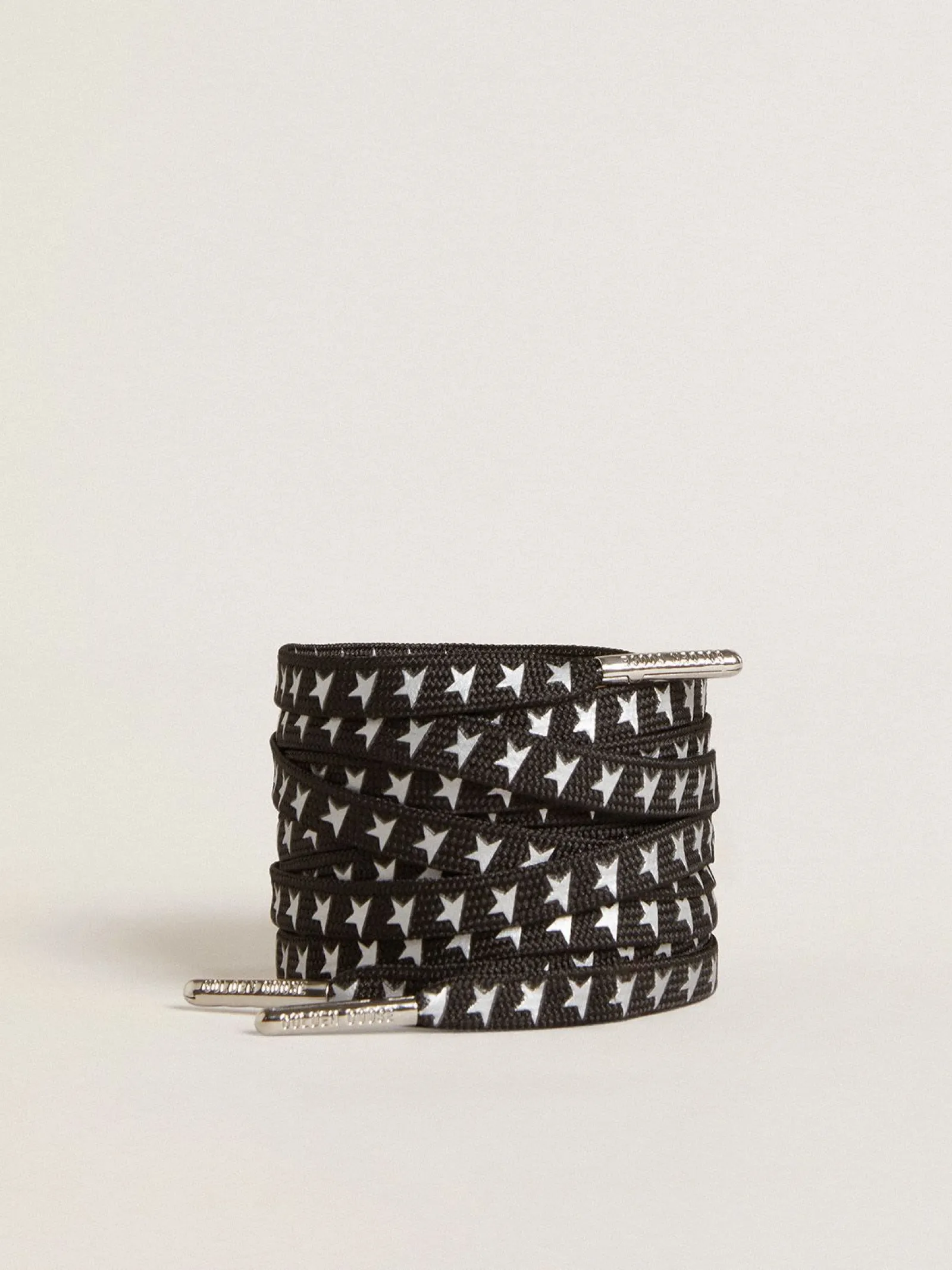 Store Golden Goose Cadarços pretos com estrelas prateadas em contraste Cor: preto