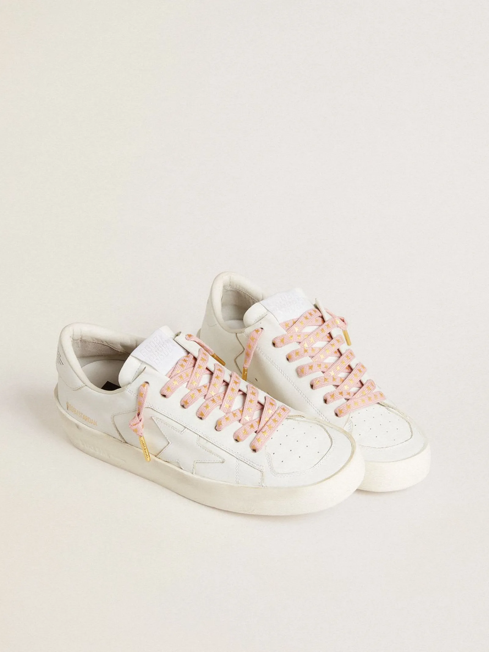 Best Sale Golden Goose Cadarços rosa antigo com estrelas douradas em contraste Cor: rosa antigo