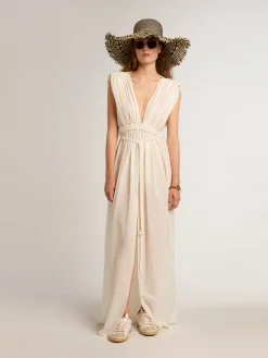Shop Golden Goose Caftan de algodão jacquard branco usado Coleção Resort