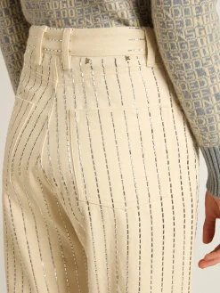 Online Golden Goose Calça branca com tachas tipo baguete aplicadas Coleção Journey