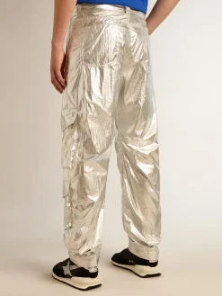 Store Golden Goose Calça cargo masculina de tecido técnico prateado Cor: prateado