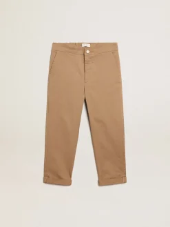 Online Golden Goose Calça chino infantil masculina de algodão cor caramelo Golden Collection