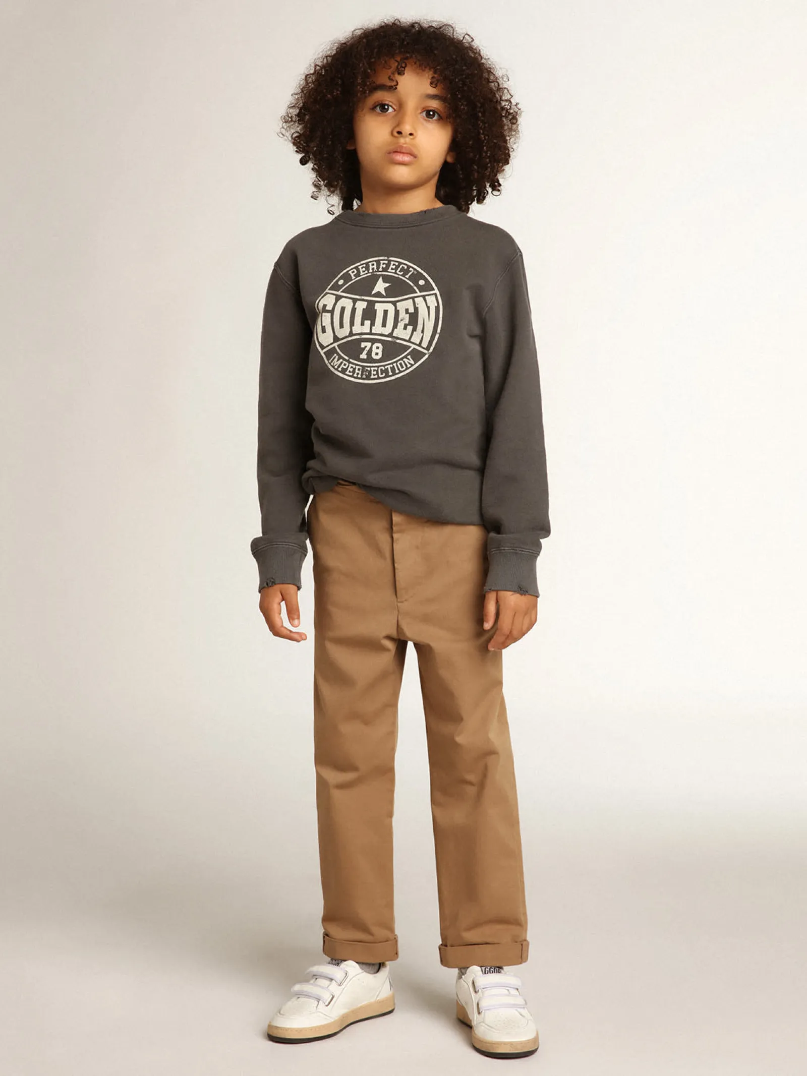 Online Golden Goose Calça chino infantil masculina de algodão cor caramelo Golden Collection