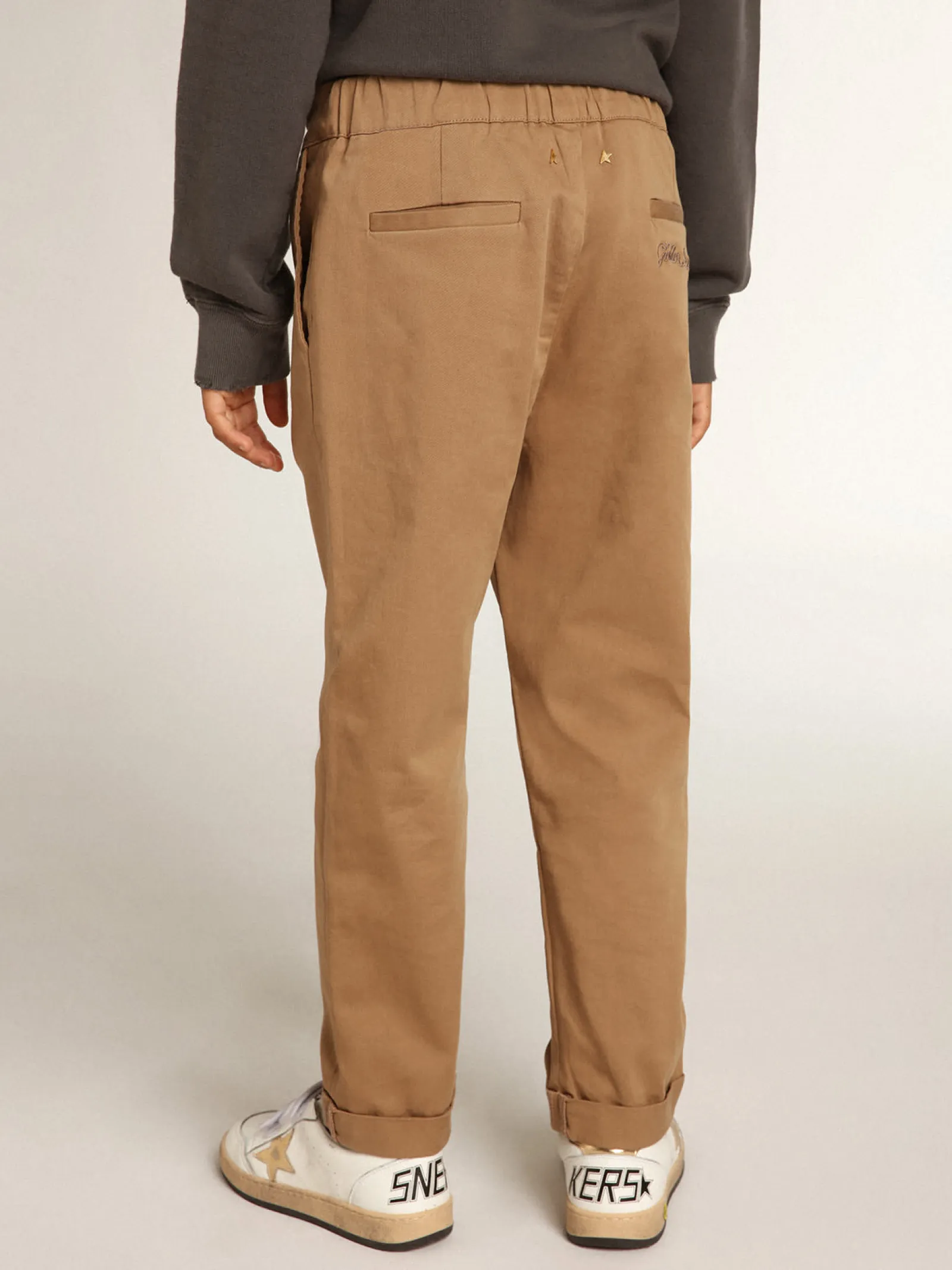 Online Golden Goose Calça chino infantil masculina de algodão cor caramelo Golden Collection