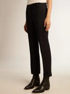 Fashion Golden Goose Calça cigarete feminina de lã azul-escura Cor: azul-escuro
