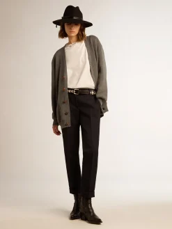 Fashion Golden Goose Calça cigarete feminina de lã azul-escura Cor: azul-escuro