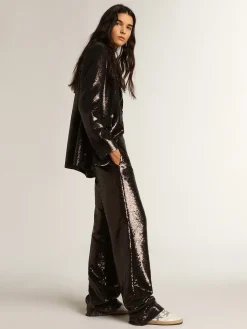 Shop Golden Goose Calça cinza com lantejoulas all-over Cor: cinza ferro